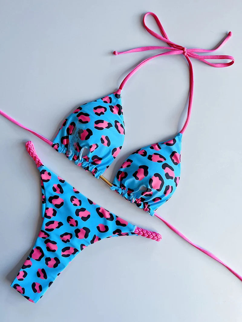 Women's Bikini Roped Swimsuit Set Split European And American Printed Beach Swimwear - The Clothing Company Sydney