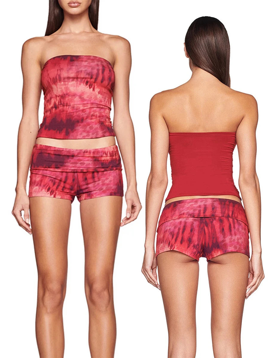Women's Shorts Set 2 Piece Summer Outfits Star Print Crop Tube Tops with Fold Over Shorts for Streetwear Beach Y2K Ourfit Set The Clothing Company Sydney