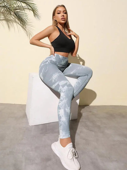 Hip Lifting Seamless Fitness Gym Leggings Tie-Dye Yoga Pants Women's Exercise Tights High Waist Workout Pants The Clothing Company Sydney