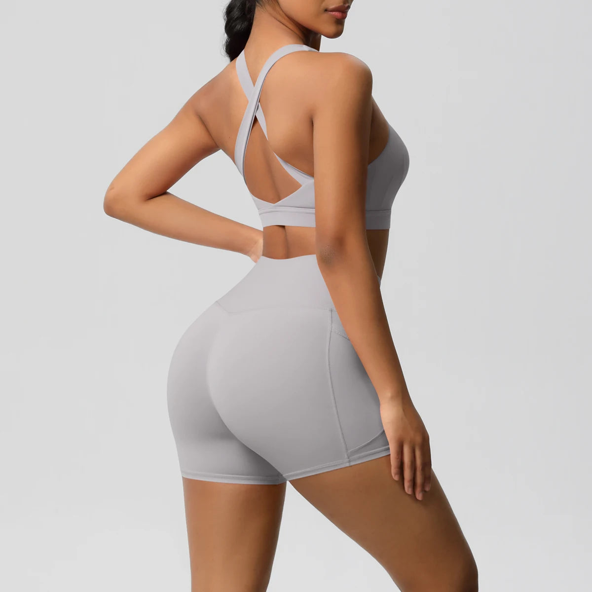 2 Piece Sportswear Pocketed Yoga Set Gym Clothes Yoga Suits Womens Sports Shorts Crossover Bra Gym Leggings Bike Shorts Set The Clothing Company Sydney