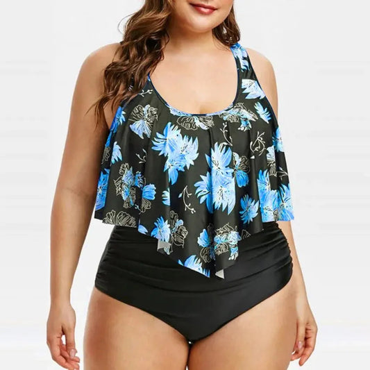 2 Piece Plus Size Swimsuit New Bikini High Waist Ruffle Edge Printed Striped Split Bikini Swimwear The Clothing Company Sydney