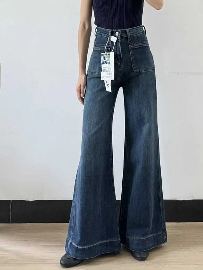 Women's Autumn Retro Micro-flared Solid Color High-waisted Straight Wide Leg Pants Loose Floor-length Jeans The Clothing Company Sydney