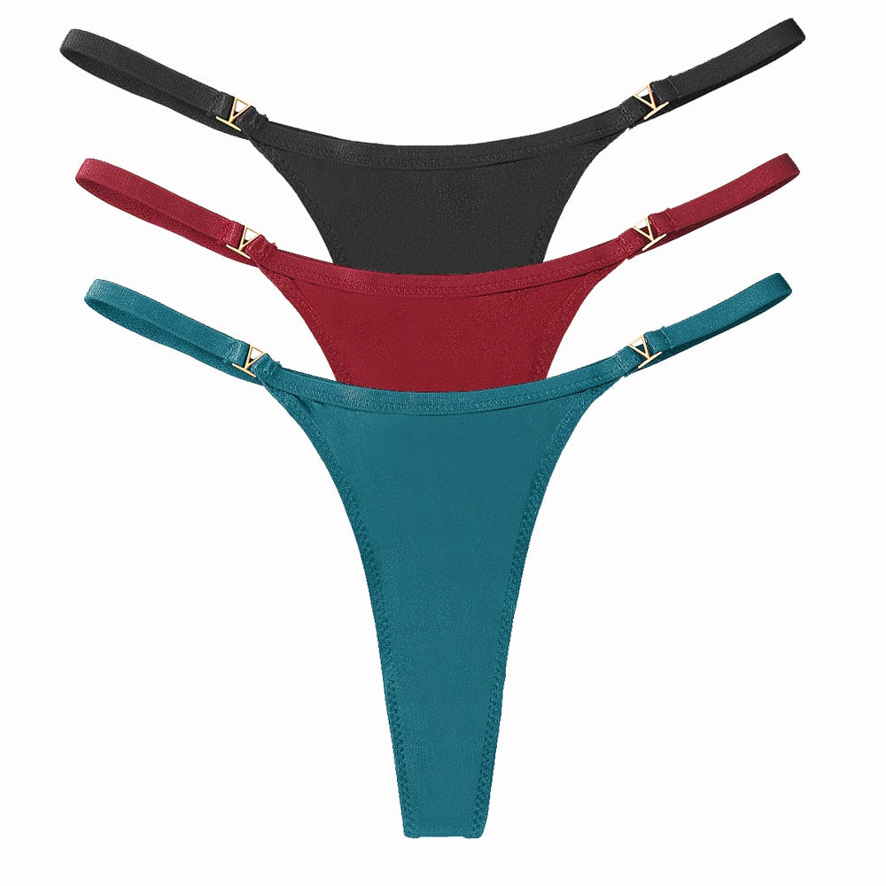 3 Pack Set Women's Panties Low Waist Cotton G-string Thong Panties Solid Colour Metal T-pants Panties Lingerie The Clothing Company Sydney