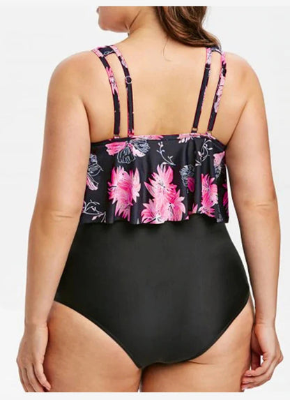 2 Piece Plus Size Swimsuit New Bikini High Waist Ruffle Edge Printed Striped Split Bikini Swimwear The Clothing Company Sydney