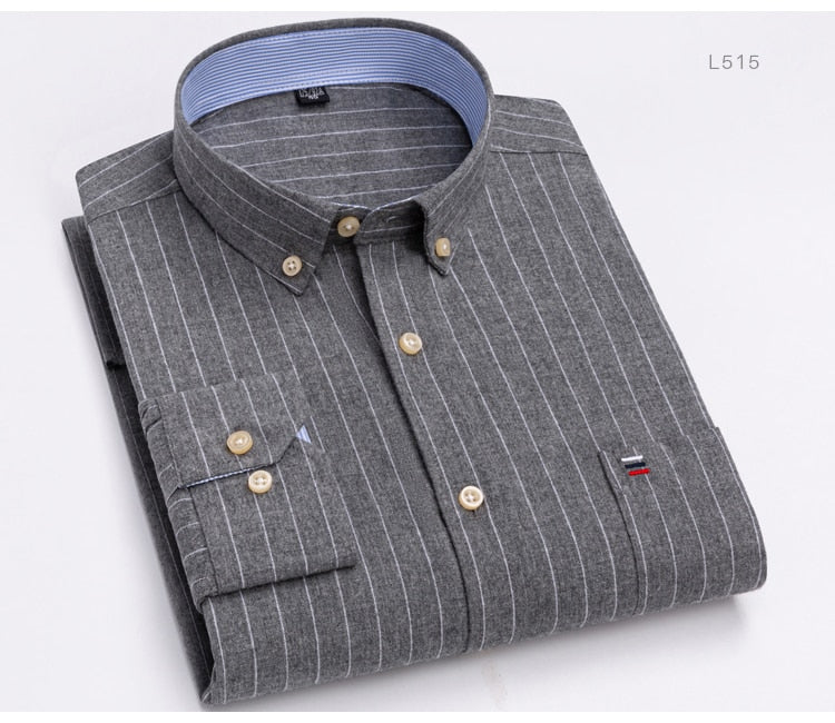 Men's Versatile Casual Checkered Oxford Cotton Shirts Single Pocket Long Sleeve Standard-fit Button Down Gingham Striped Shirt The Clothing Company Sydney