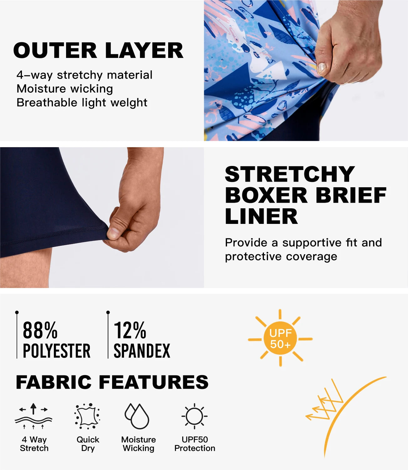 Mens Swimming Trunks with Compression Liner Stretch Swimwear 2 in 1 Quick Dry Running Gym Swim Shorts  Board Shorts - The Clothing Company Sydney