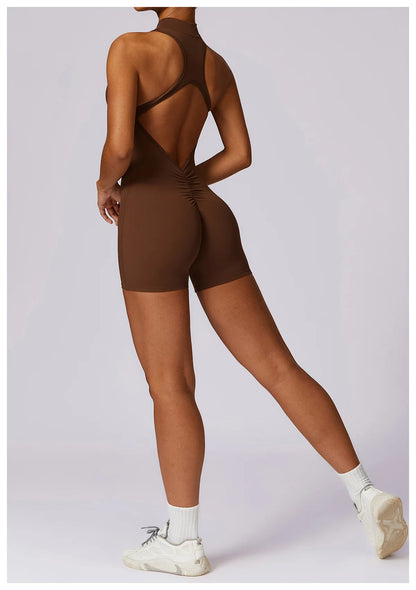 V Back Scrunch Sports Jumpsuit Women Gym Rompers Sleeveless Sportswear Zipper One-Piece Suit Yoga Clothing - The Clothing Company Sydney