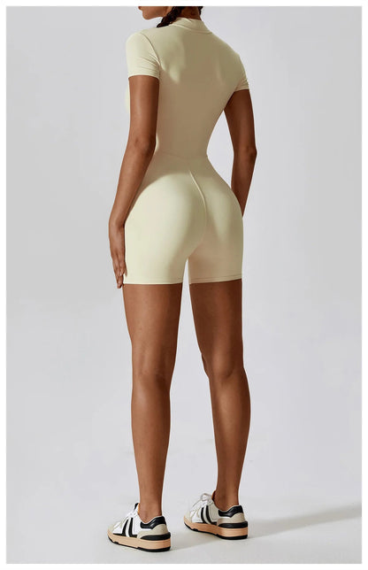 One Piece Jumpsuit Summer Short Sleeve Zipper Sports Wear Gym Fitness Bodysuits Women Dance Running Workout Clothes Yoga Suit The Clothing Company Sydney