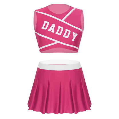Women's Cheerleader Cosplay Costume Uniform Outfit Stand Collar Crop Top with Mini Pleated Skirts Carnival Cheerleading Suit The Clothing Company Sydney