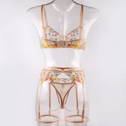 3 Piece Lingerie Sensual Lace Underwear Transparent Embroidery Garters Fancy Beautiful Bra Panties Intimate Set The Clothing Company Sydney