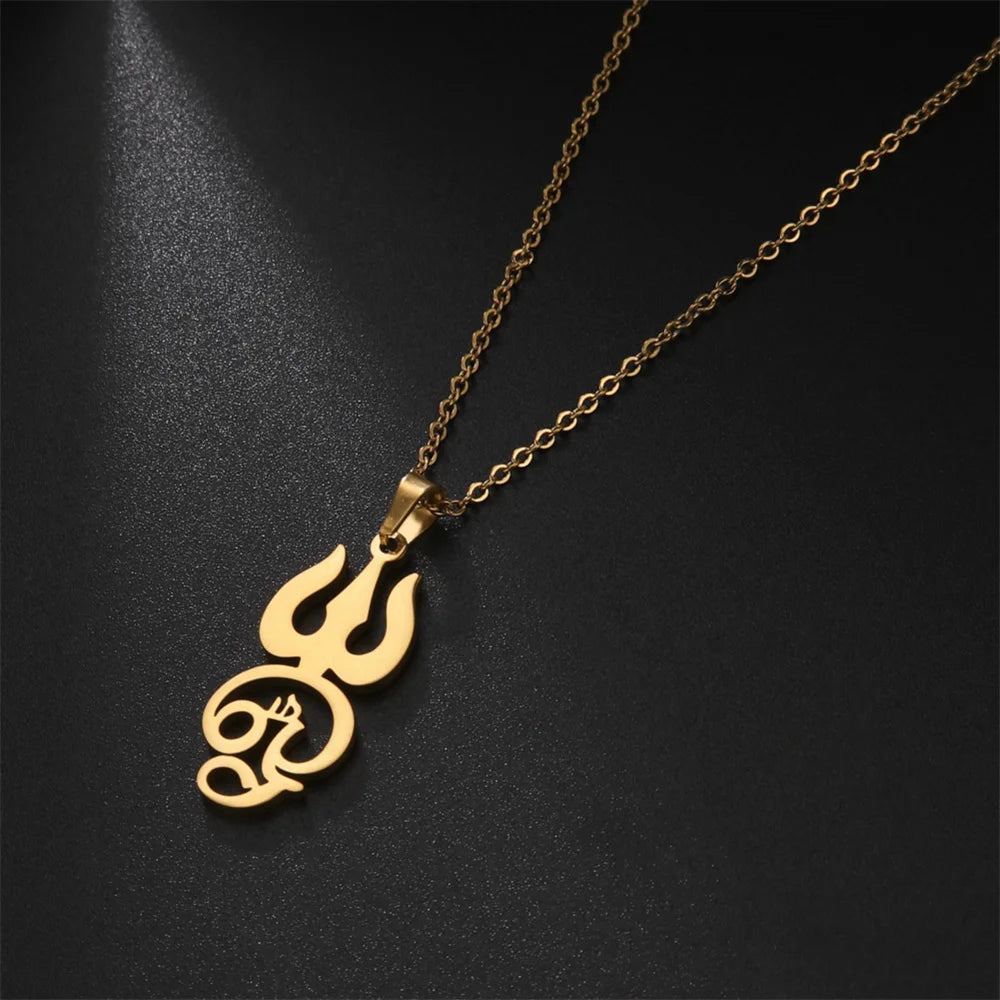 Tamil Om Symbol Pendant Necklace Stainless Steel Vintage Trident Yoga Shiva Symbol Necklaces Amulet Jewellery Gifts - The Clothing Company Sydney
