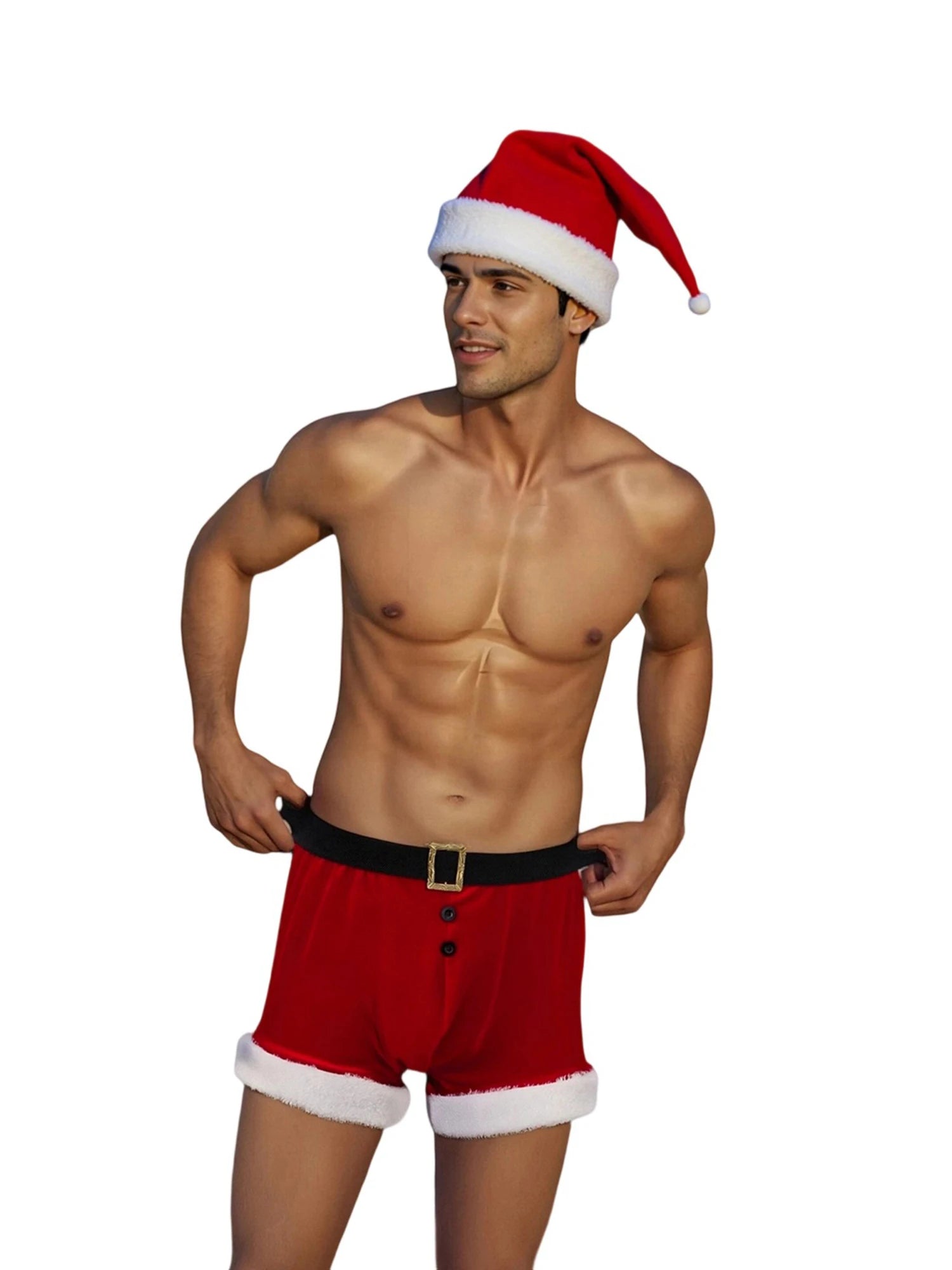 Men's Christmas Lingerie Set Red and White Boxer Briefs with Santa Hat Outfit Holiday Underwear The Clothing Company Sydney