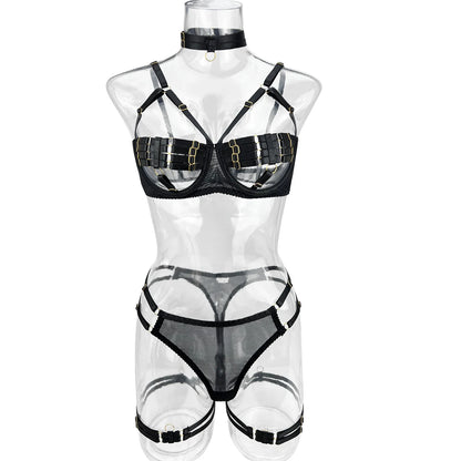 5-Piece Costume Hollow Underwear Sensual Open Bra Outfits Lingerie Set - The Clothing Company Sydney