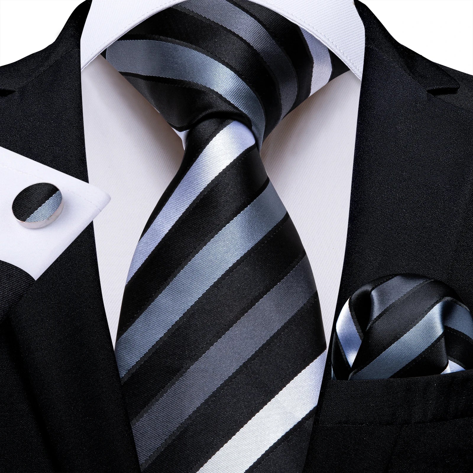 Designer Striped Silk Classic Ties For Men Wedding Accessories Gift For Men Neck Tie Set Pocket Square Cufflinks Set - The Clothing Company Sydney