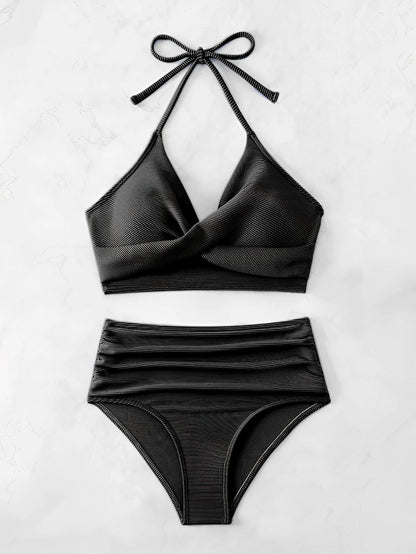 2 Piece High Waist Bikini Women Halter Swimwear Swimsuit Solid Bathers Swimming Bathing Swim Suit Summer Beachwear The Clothing Company Sydney