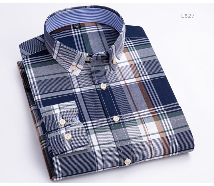 Men's Versatile Casual Checkered Oxford Cotton Shirts Single Pocket Long Sleeve Standard-fit Button Down Gingham Striped Shirt The Clothing Company Sydney