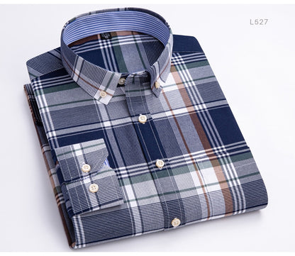 Men's Versatile Casual Checkered Oxford Cotton Shirts Single Pocket Long Sleeve Standard-fit Button Down Gingham Striped Shirt The Clothing Company Sydney