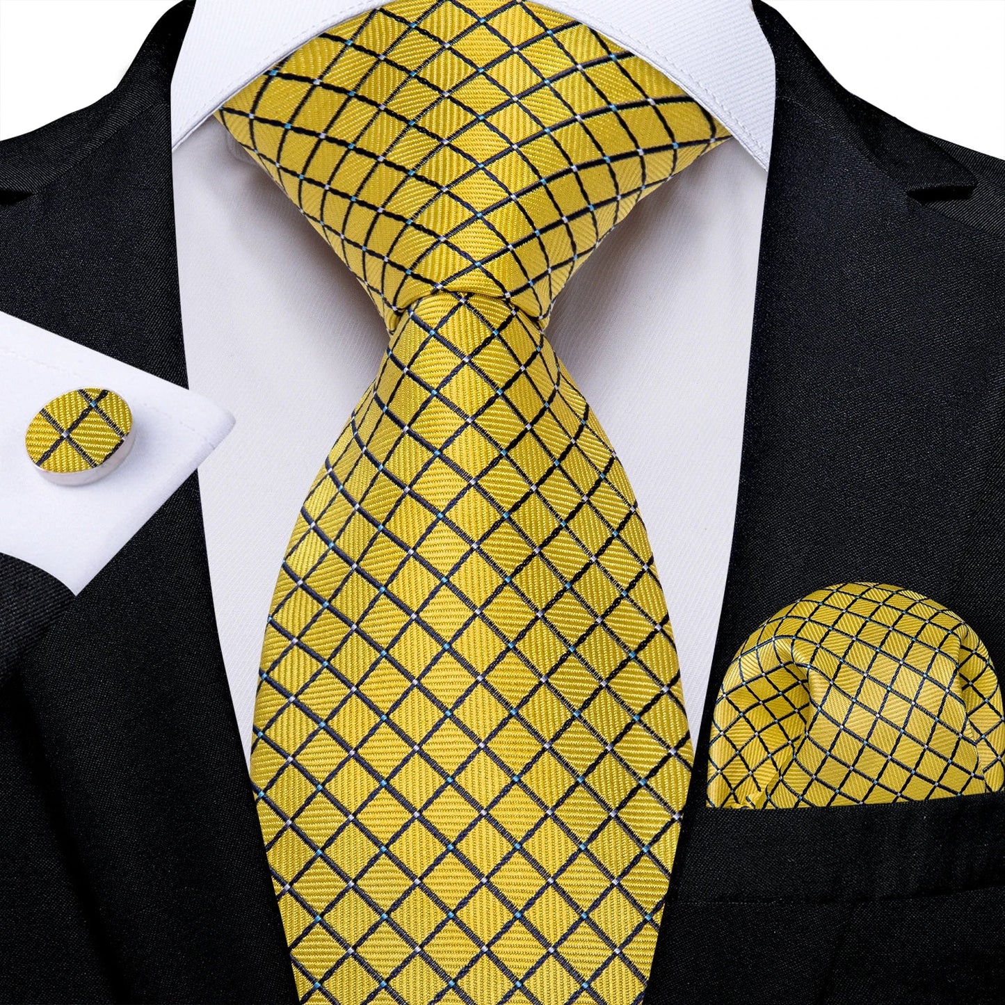 Plaid Print Men's Tie Set 8cm Width Neck Tie Handkerchief Cufflinks Business Wedding Tie Gift Set The Clothing Company Sydney
