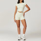 Women's Yoga Gym Activewear 2 Piece Set Sport Suit Workout Short Sleeve Crop Top High Waist Leggings Short Fitness Sports Wear