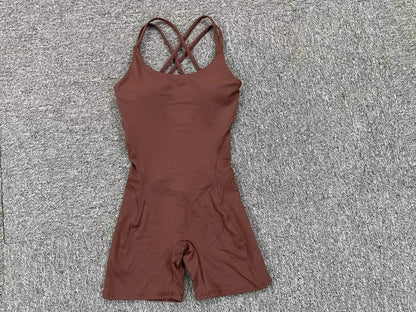 Criss Cross Backless Unitard Gym Women Romper One Piece Yoga Set Sportswear Sleeveless Sport Short Jumpsuit Playsuit Fitness Overalls - The Clothing Company Sydney