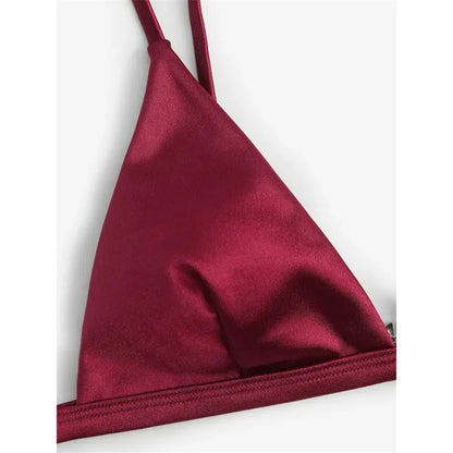 Side Tie Satin High Leg Cut Brazilian Bikini Swimwear Swimsuit Two piece Bikini set Bather Bathing Suit - The Clothing Company Sydney