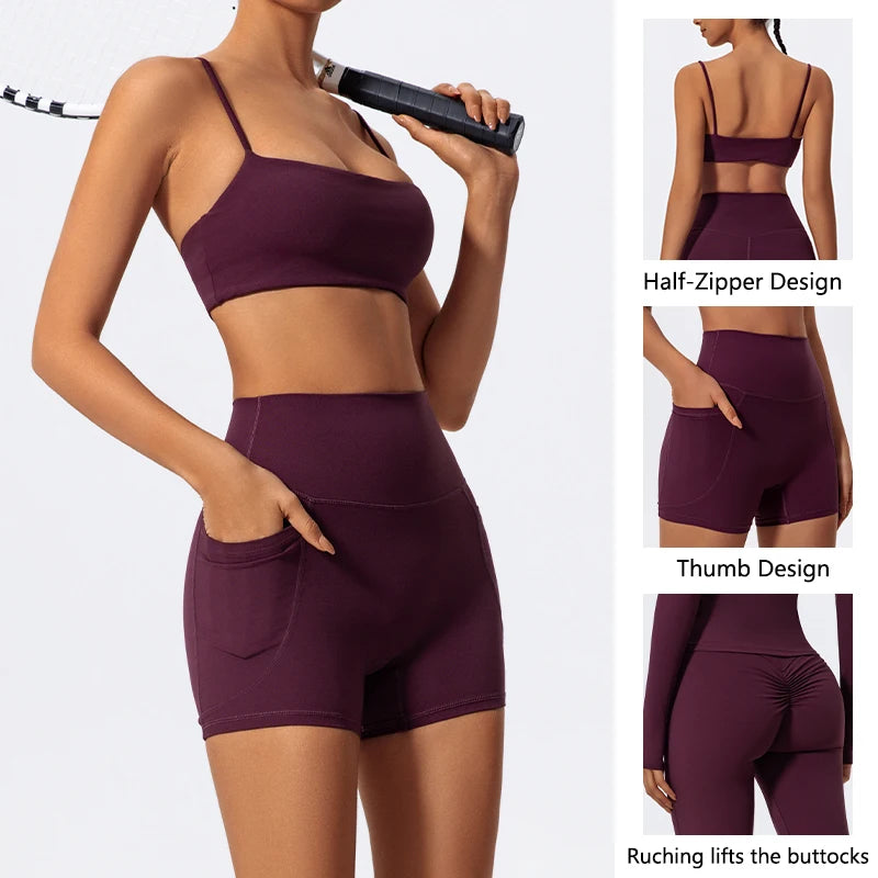 Women Two Piece Gym Workout Bra Yoga Set Shorts Fitness Wear Quick-Dry Sports Bra Flared Pants Suits - The Clothing Company Sydney