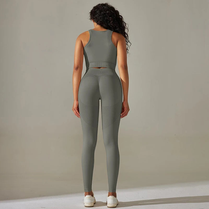 2 Piece Nylon Tracksuits Women's Yoga Set Sports Suit Sports Vest Gym Leggings Suit Seamless Workout Clothes Gymwear - The Clothing Company Sydney
