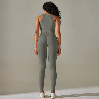 2 Piece Nylon Tracksuits Women's Yoga Set Sports Suit Sports Vest Gym Leggings Suit Seamless Workout Clothes Gymwear - The Clothing Company Sydney