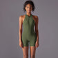 Hollow Backless Sport Jumpsuit Short Woman One Piece Gym Outfit Sleeveless Zipper Fitness Overalls Yoga Romper