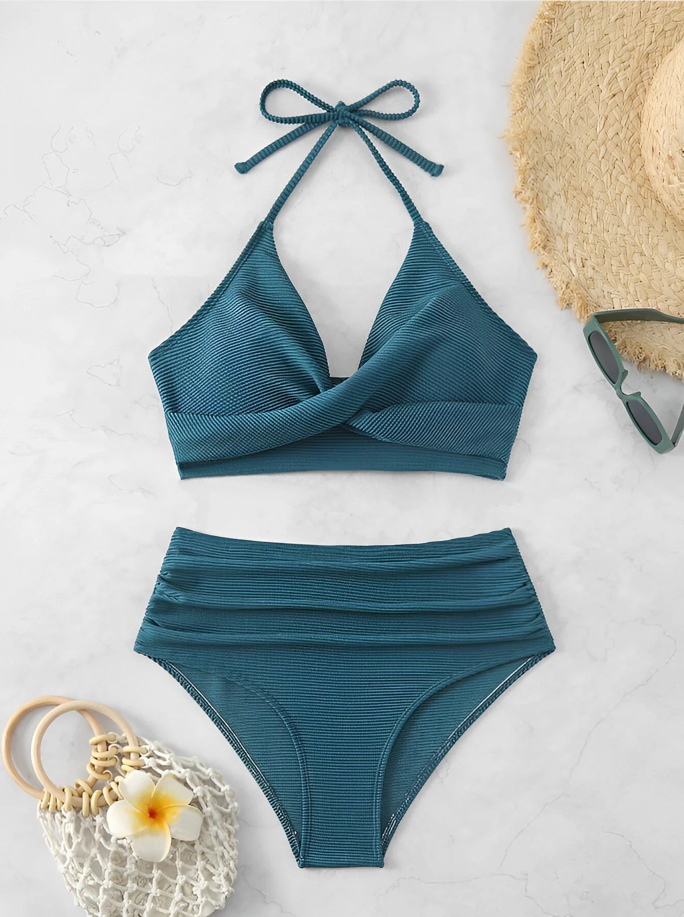 2 Piece High Waist Bikini Women Halter Swimwear Swimsuit Solid Bathers Swimming Bathing Swim Suit Summer Beachwear The Clothing Company Sydney