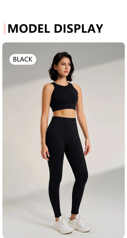 Yoga Matching Outfit Set Women's High Waist Leggings and Top Two Piece Seamless Fitness Exercise Fitness Workout Activewear - The Clothing Company Sydney