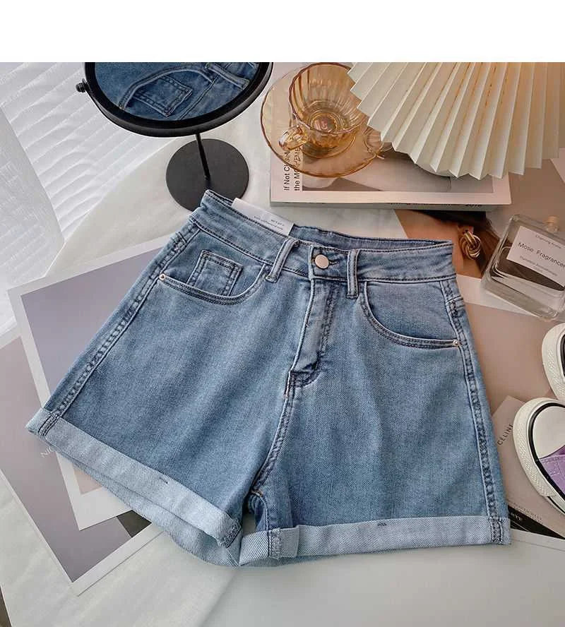 High Waist Plus-size Women Jeans Student Casual Versatile Trendy A- line Hot Pants Cotton Jeans Shorts The Clothing Company Sydney