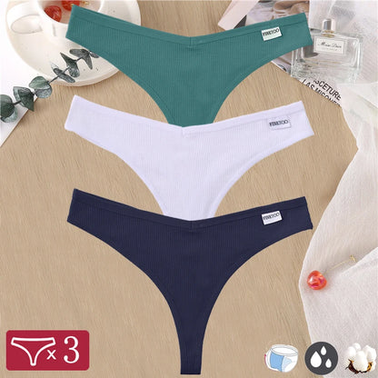 3 Pack Cotton Thongs Lady Solid V-Waist Stripe Panties Breathable G-String Underwear Soft Intimates Lingerie The Clothing Company Sydney