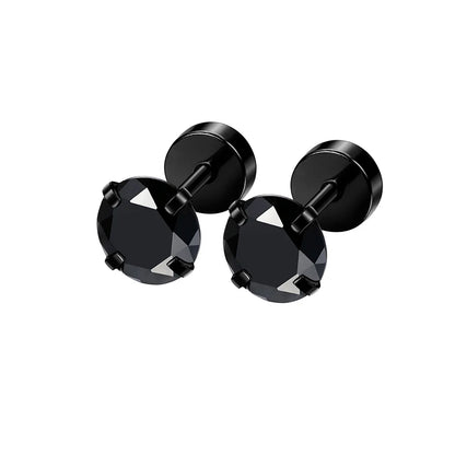3-8mm Small Black Silver Colour Earrings Stone CZ Crystal Ear Studs Surgical Steel Cubic Unisex Accessories - The Clothing Company Sydney