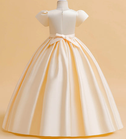 Little Big Girls Elegant Princess Puff Sleeves Satin Flower Girl Wedding Birthday Party Formal Dress - The Clothing Company Sydney