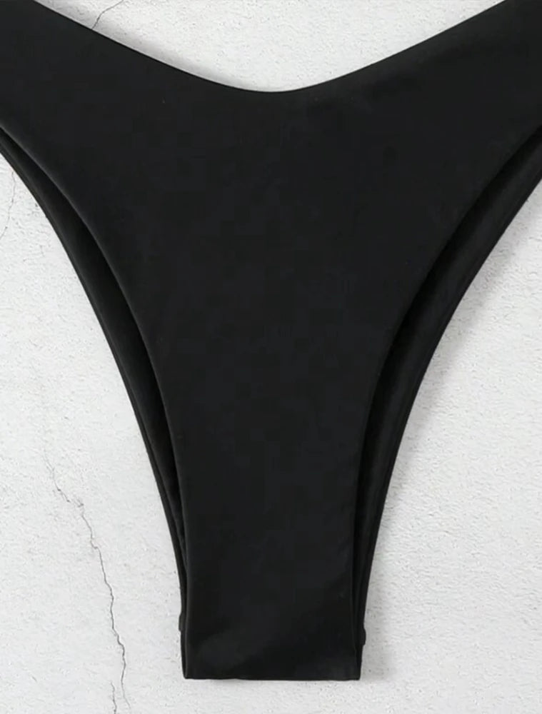 2 Piece Thong Bikini Solid White/Black/Coffee Halter Swimsuit Lace Up Brazilian Bathing Suit Double Fabric Beachwear The Clothing Company Sydney