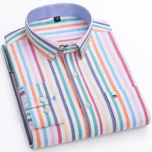 Men's Versatile Casual Checkered Oxford Cotton Shirts Single Pocket Long Sleeve Standard-fit Button Down Gingham Striped Shirt The Clothing Company Sydney
