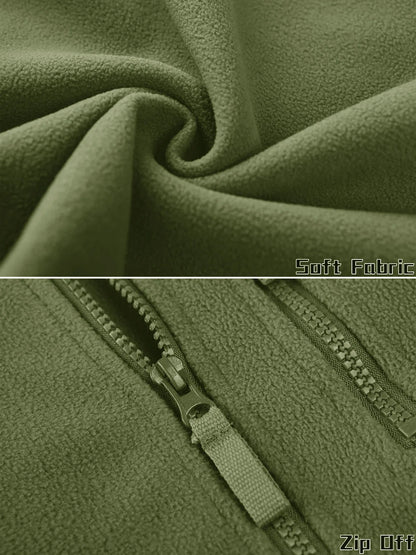 Full Zip Up Tactical Green Fleece Jacket Thermal Warm Work Coats Men's Pockets Safari Jacket Hiking Outwear Windbreaker - The Clothing Company Sydney