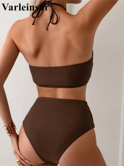 Halter Wrinkled High Neck High Waist Bikini Women Swimwear Two piece Bikini set Bather Bathing Suit Swimsuit The Clothing Company Sydney
