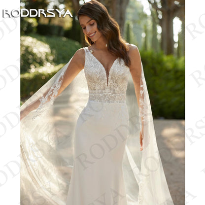 V Neck Wedding Dress with Shawl Backless Mermaid Bridal Dresses Appliques Tank Sleeveless The Clothing Company Sydney