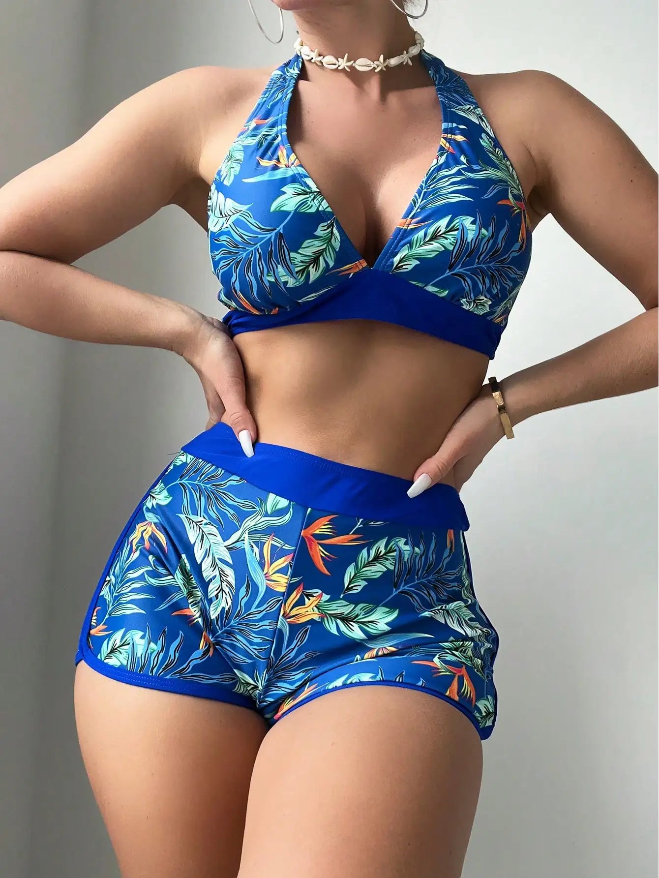 2 Piece Halter Bikini Set Shorts Swimsuit High Waist Swimwear Female Printed Bathers Swimming Bathing Swim Suit Beachwear - The Clothing Company Sydney