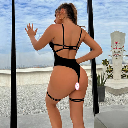 Lace Bodysuit Women's Transparent Lingerie See Through Black Tights Fitness Sissy Crotchless Erotic Body - The Clothing Company Sydney