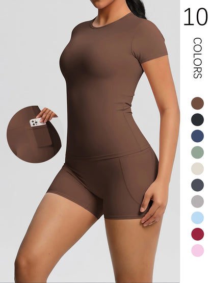 Workout Sportswear 2 Piece Piece Female Yoga Shirt Push Up Workout Clothes Outdoors Sport  High Waist  Fitness Sport Shorts - The Clothing Company Sydney