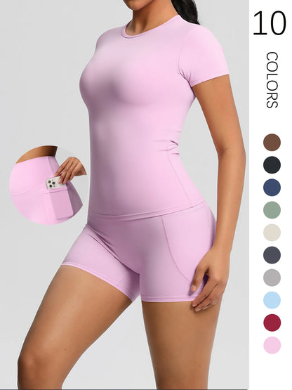 Workout Sportswear 2 Piece Piece Female Yoga Shirt Push Up Workout Clothes Outdoors Sport  High Waist  Fitness Sport Shorts - The Clothing Company Sydney