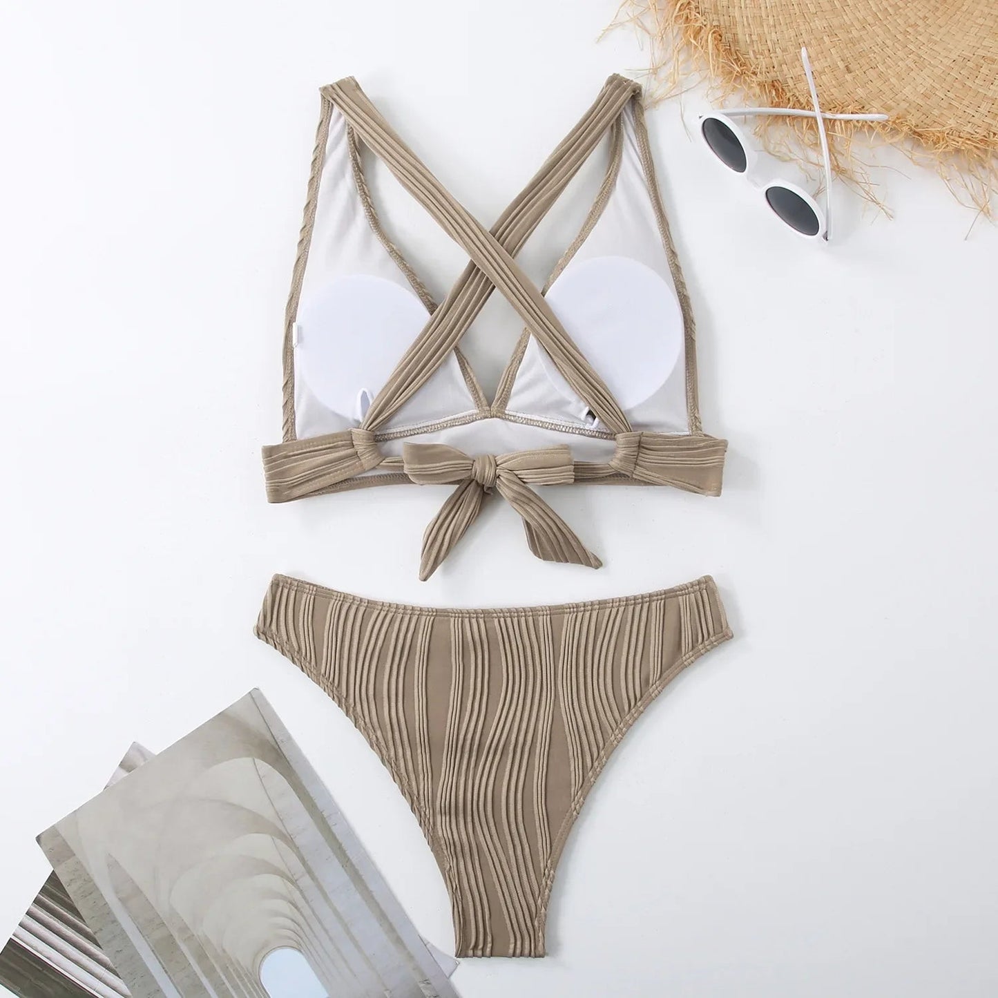 2 Piece Wrinkled Crinkled Bikini Swimwear Swimsuit Two-pieces Bikini Set High Cut Bathing Suit Swim Beach Wear The Clothing Company Sydney