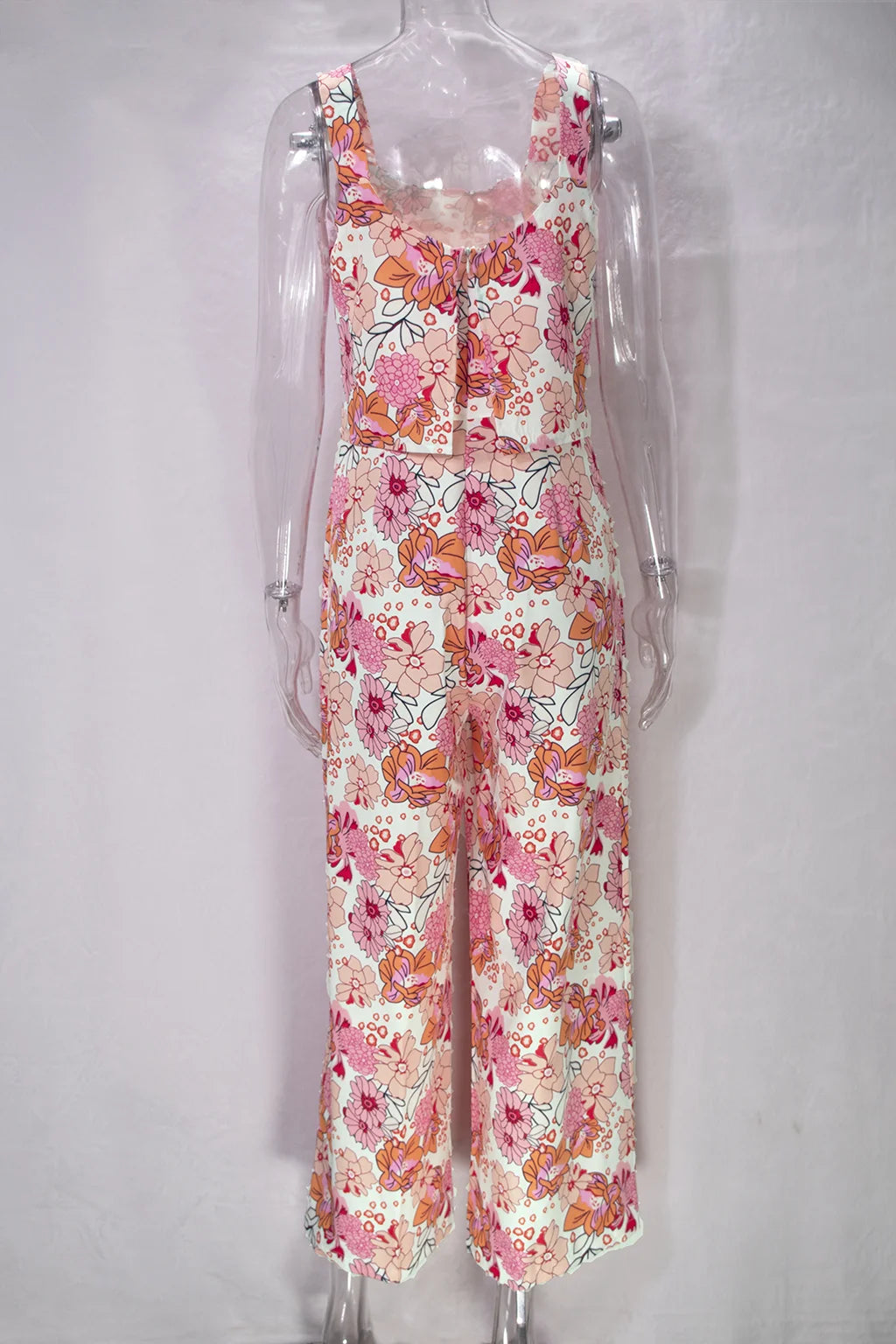 Elegant Long Women's Backless Wide Leg Jumpsuits Casual Sleeveless Floral Rompers Summer Matching Outfit Set - The Clothing Company Sydney