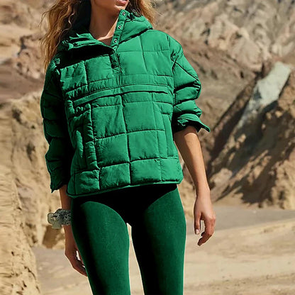 Autumn Winter Padded Jacket For Women Fashion Pockets Long Sleeves Hooded Pullovers Casual Coat - The Clothing Company Sydney
