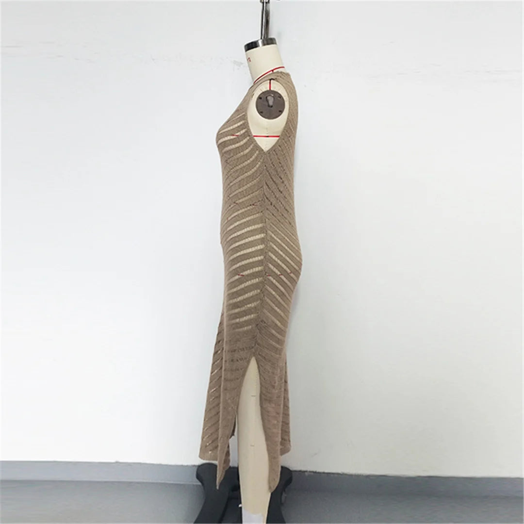 Hollow Out Sleeveless Crochet Knitted Tunic Beach Cover Up Cover-ups Mini Beach Dress Beach Wear Beachwear Female Women V6745 The Clothing Company Sydney