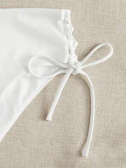 V-Neck Split Bikini Set for Women Swimsuit Lace Up Triangular Beach Swimwear Bathing Suit The Clothing Company Sydney
