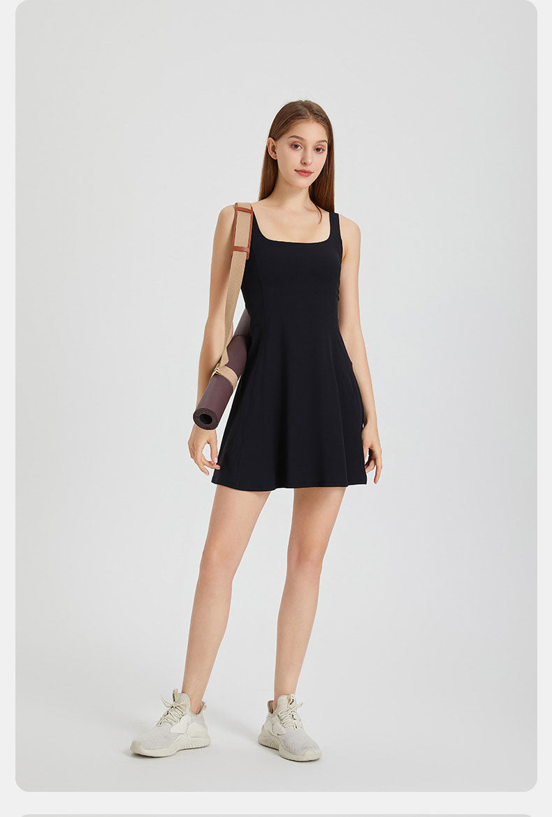 Women's Summer Tennis Netball Golf Dress Fashion Square Neck Pocket Sports Running Dress Breathable Workout Frock With Chest Pads The Clothing Company Sydney